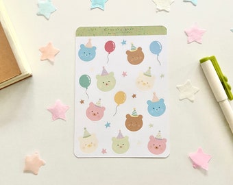 Stickervel verjaardagsbeer - schattige stickers - esthetiek - dagboekstickers