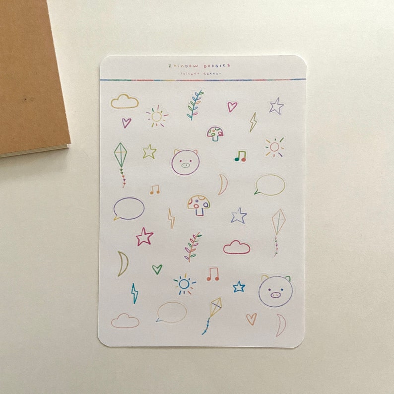Rainbow Doodle Sticker Sheet Cute Stickers Planner - Etsy