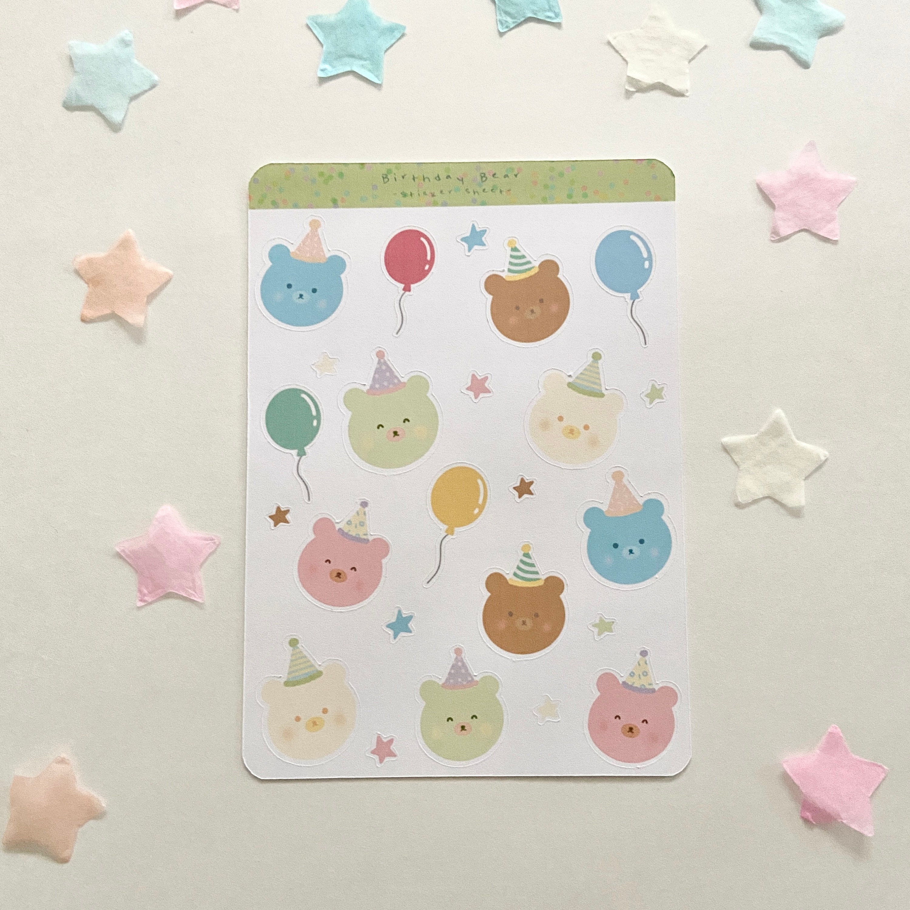 Birthday Bear Sticker Sheet - Cute Stickers - Aesthetic - Journal ...