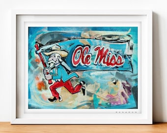 Ole Miss Rebels "Vintage Colonel Reb with the Flag" | Archival-Quality  Art Print