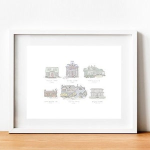 The Great Haunted Houses of Film &quot;The Slasher Six&quot; Halloween Painting Print