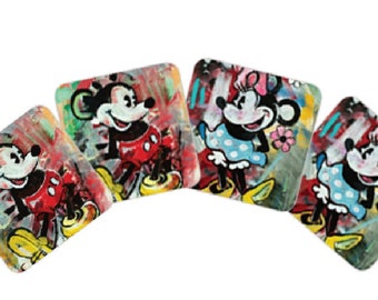 Mickey and  Minnie Disney Coasters Collection Water-Resistant Glazed Coasters
