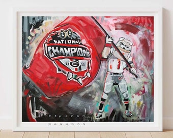 Georgia Bulldogs Back 2 Back National Championship "Hairy with the Flag" | Archival-Quality Print