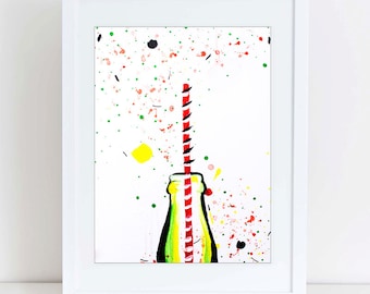 Coke Bottle "Lemon Lime" Coca-Cola Painting Print - K004