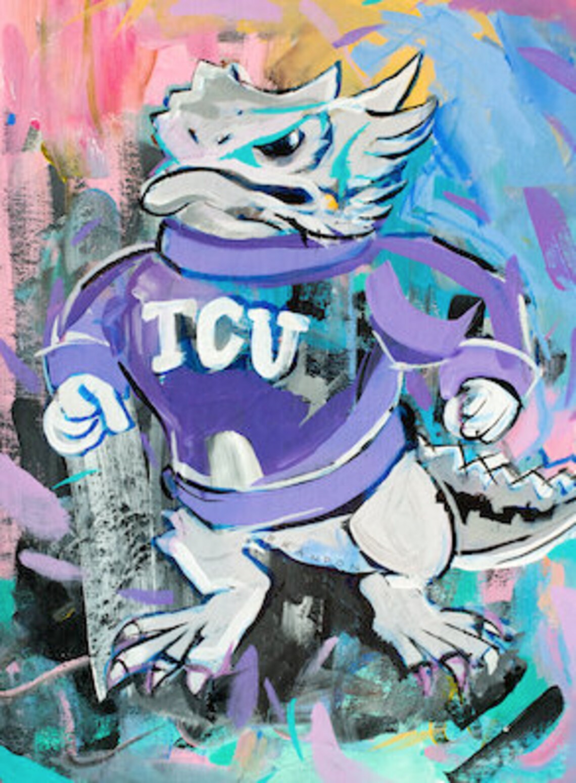 TCU Vintage Horned Frog Painting Print | Etsy