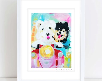 Doodle and Pomeranian Vespa Scooter Painting Print