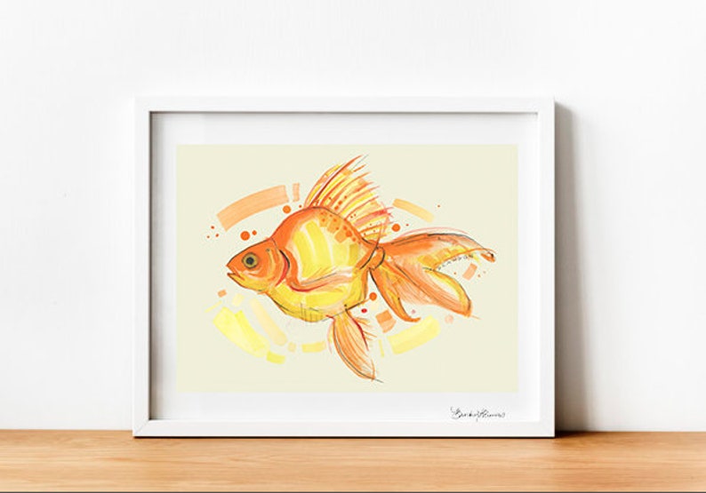 Goldfish Fish Lake House Beach House Nursery Print Tan