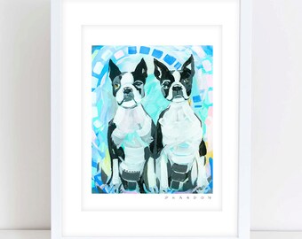 Twin Boston Terrier Painting Print