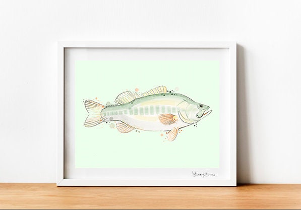 Largemouth Bass Print Fish Lake River Beach Mountain Lodge | Etsy