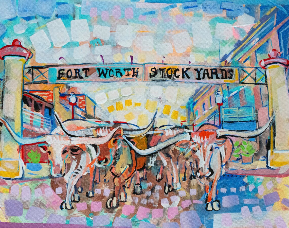 Fort Worth Stockyards Painting Print Etsy