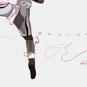 May include: A stylized illustration of a person's leg in mid-air, with a red string attached to the ankle. The word "BRANDON" is written in black lettering on a white background.