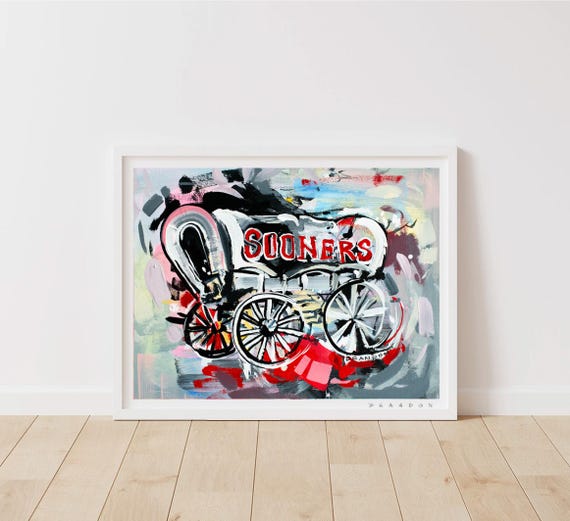 Oklahoma Sooners Boomer Schooner Wagon Painting Print - Etsy
