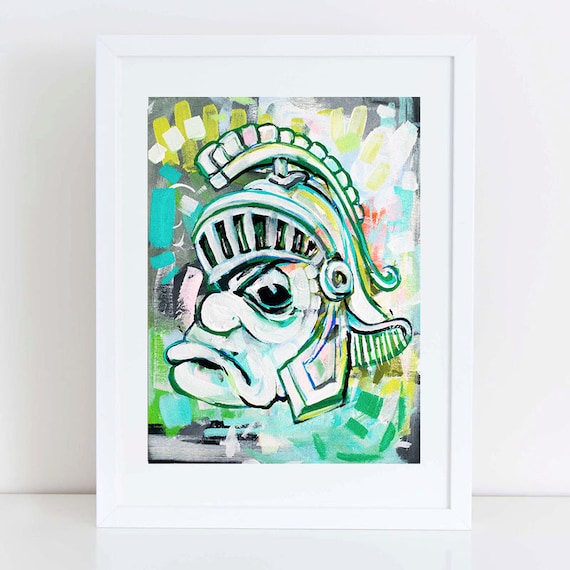 Michigan State University Spartans Vintage Sparty Painting Etsy
