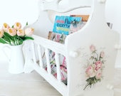 Shabby chic magazine rack, magazine storage, books storage, portable storage unit, shabby chic home decoration, floral design, vintage decor