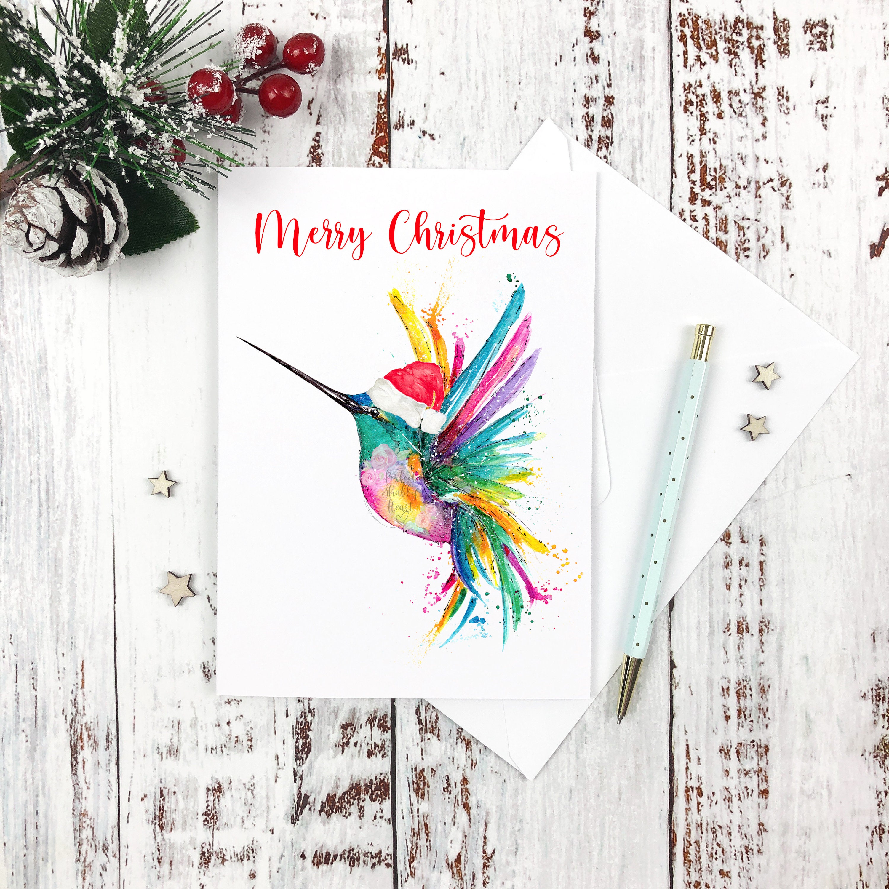 Hummingbird Christmas Card Rainbow Hummingbird Keepsake Any | Etsy