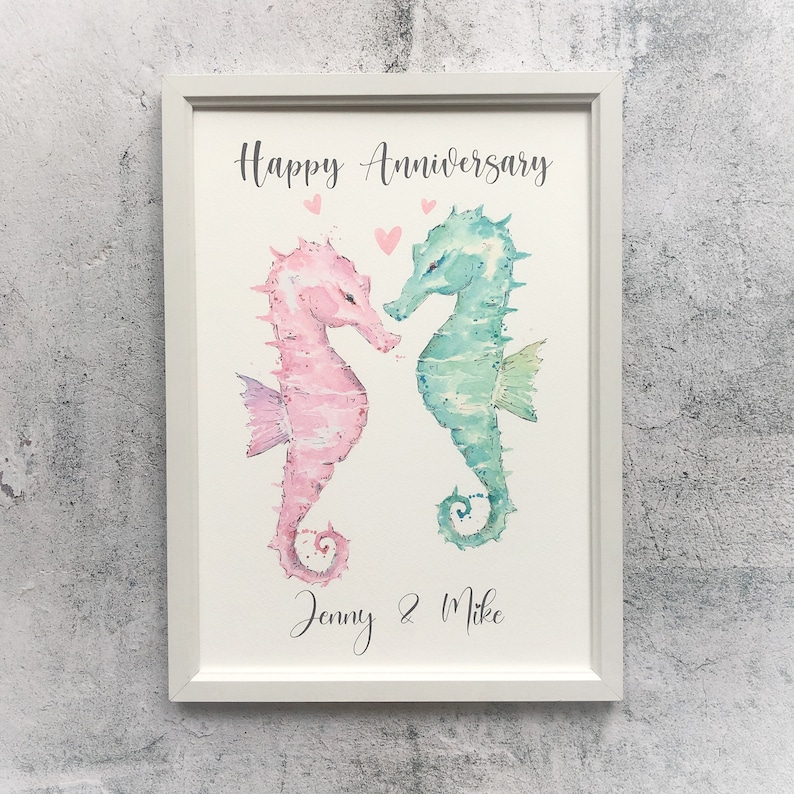 A4 Seahorse Wall Art Seahorses Couple Print Nautical Home Decor Unframed