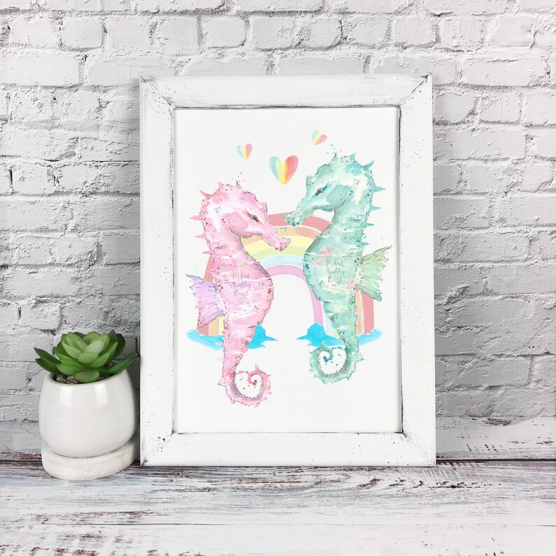 A4 Seahorse Wall Art Seahorses Couple Print Nautical Home Decor Unframed