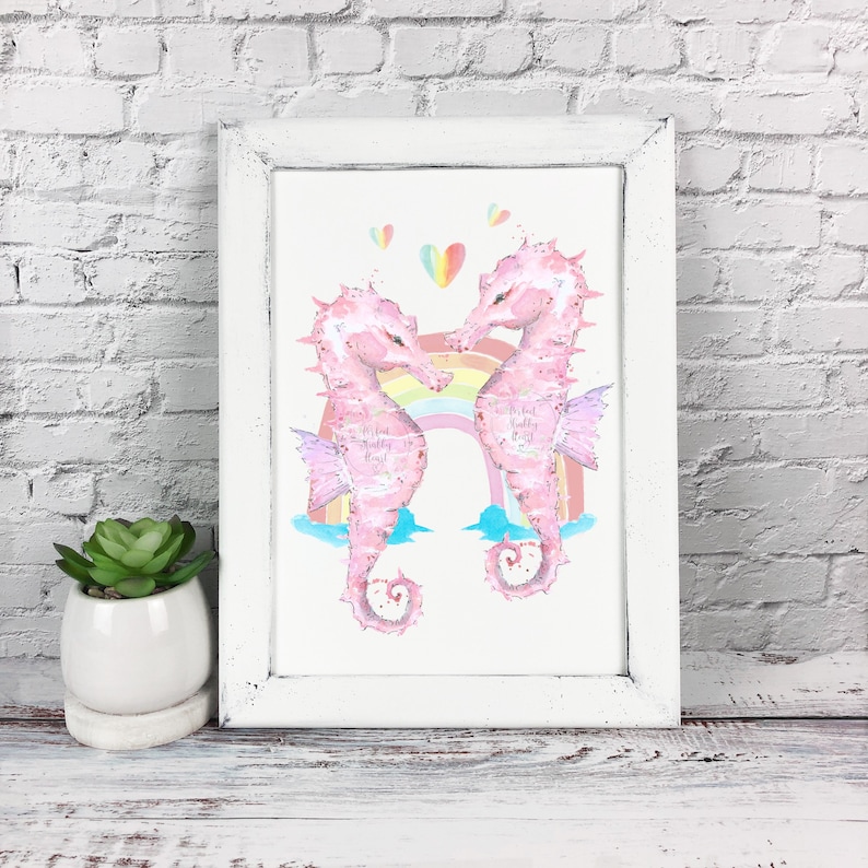 A4 Seahorse Wall Art Seahorses Couple Print Nautical Home Decor Unframed