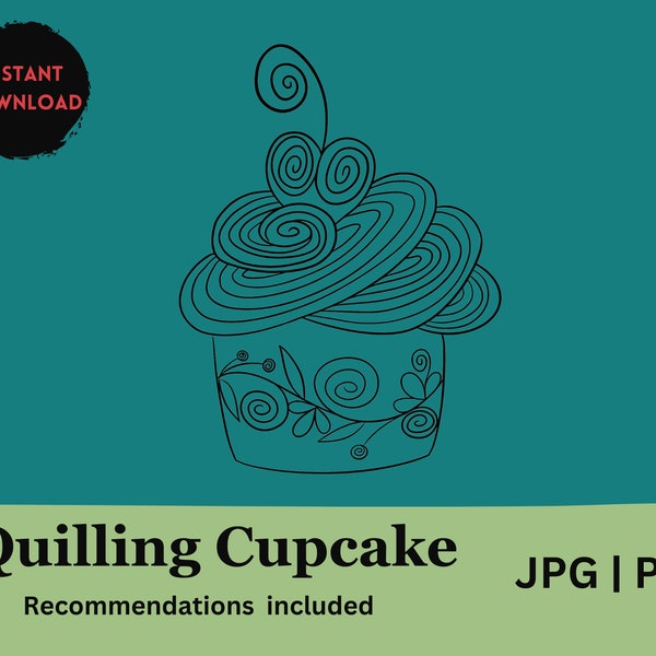 Quilling Cupcake Pattern -  Floral Cupcake Template - Paper Pattern Instant Download - How to Quilling - Adorable Cupcake Line Art