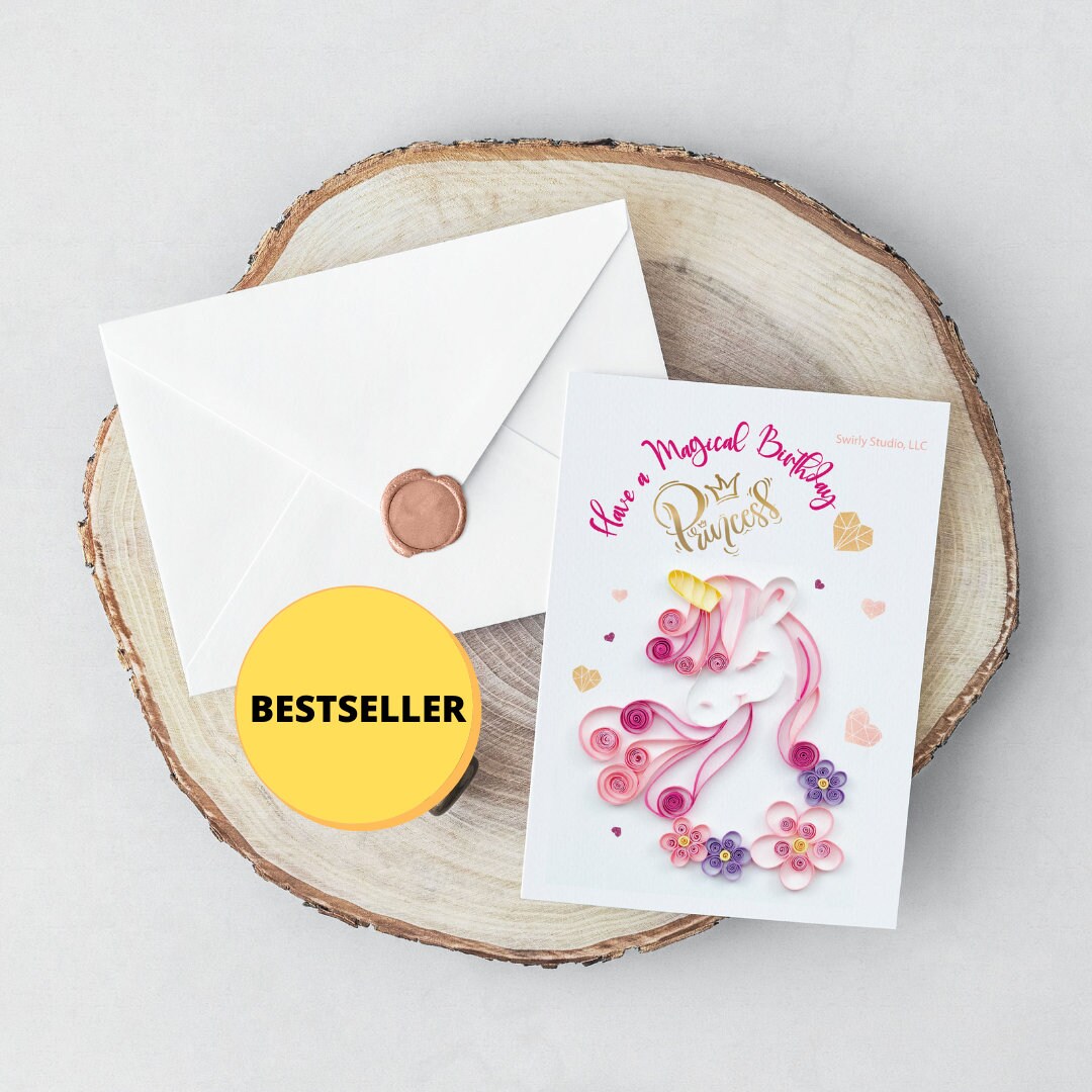 quilling unicorn happy birthday card little girl birthday etsy