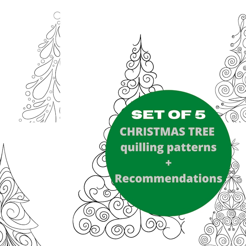 Set of Five Quilling Patterns - Christmas Tree Pattern - Quilling Template - Christmas Tree ...