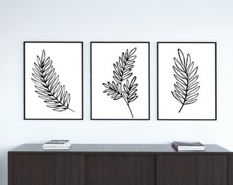 Eco-Friendly Botanical Wall Art Prints, Set of 3 Natural Plant Decorations, Minimalist Modern Bedroom and Living Room Wall Decor