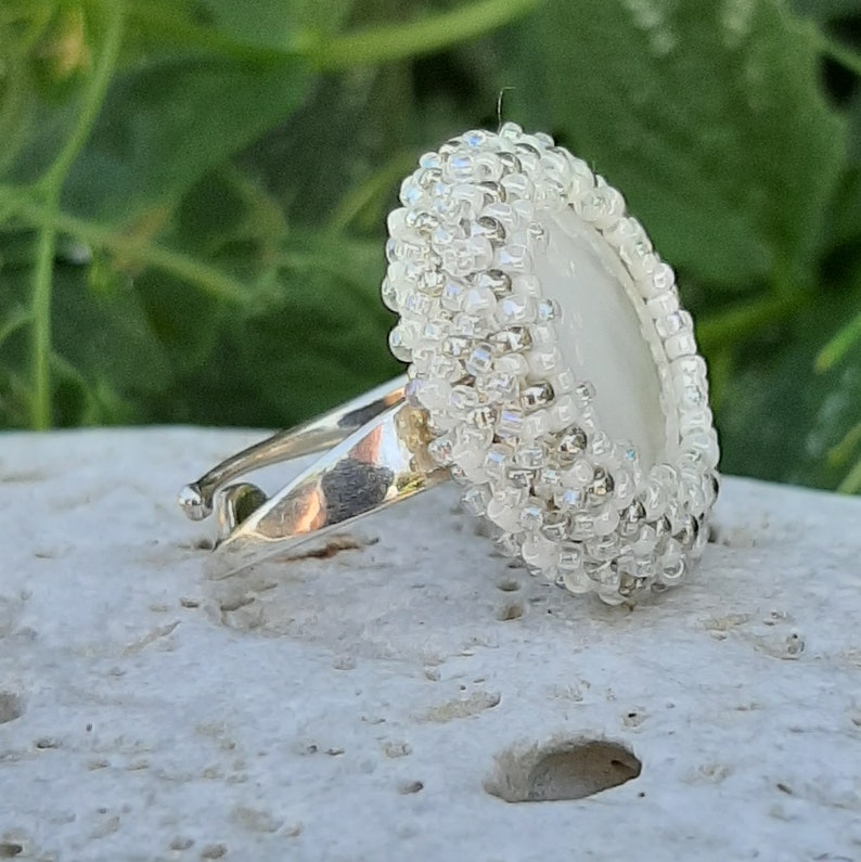 Carole L Creation PIECE UNIQUE High-quality natural mother-of-pearl ring and pearl weaving French Art Workshops