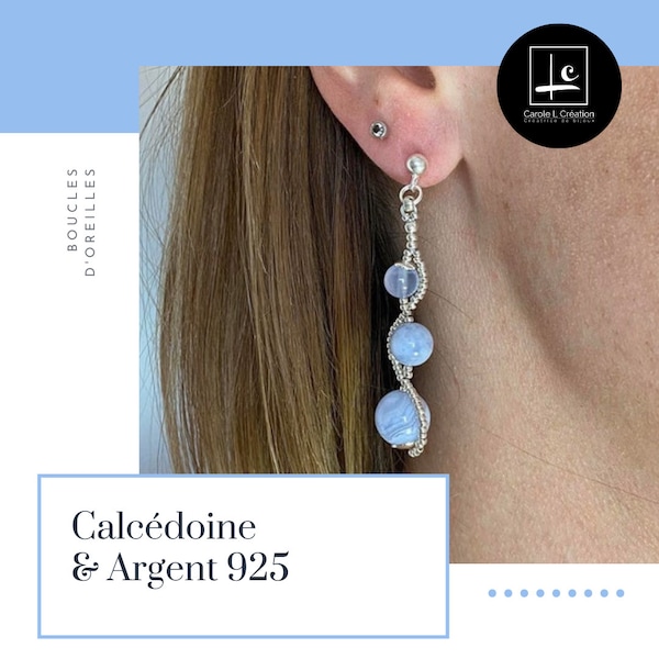 "JULIA" earrings, high-quality natural stones, Silver 925, Carole L Creation, Designer Ateliers Art de France