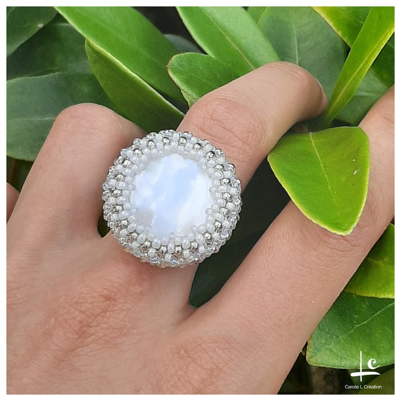 Carole L Creation PIECE UNIQUE High-quality natural mother-of-pearl ring and pearl weaving French Art Workshops