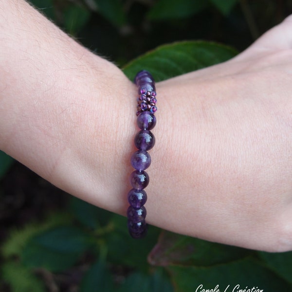 Bracelet "SENSATION" Amethyst, high quality, 6 mm, Silver 925, Carole L Création - Ateliers d'Art de France -