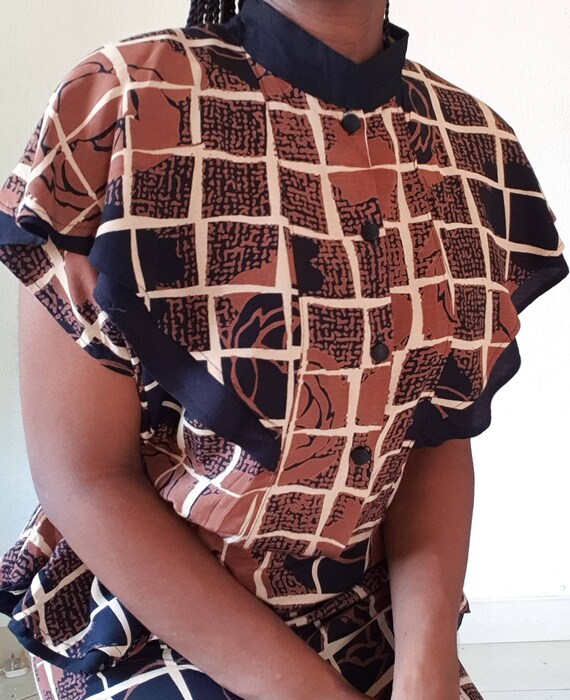 1980s Graphic Print Peplum Dress