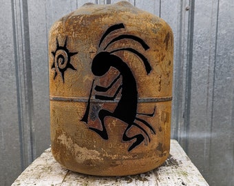 Kokopelli, yard art. Gas Can, Propane Tank, Freon tank. recycled scrap metal. Pet Memorial.