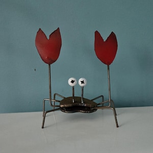 Scrap Metal Little King Crab Yard Art, Recycled Freon Tank Sculpture