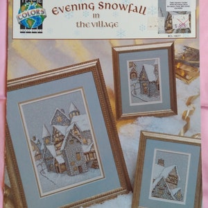 Evening Snowfall in the Village cross stitch pattern. Designed by Sharon Pope. True Colors Cross Stitch. 3 designs.