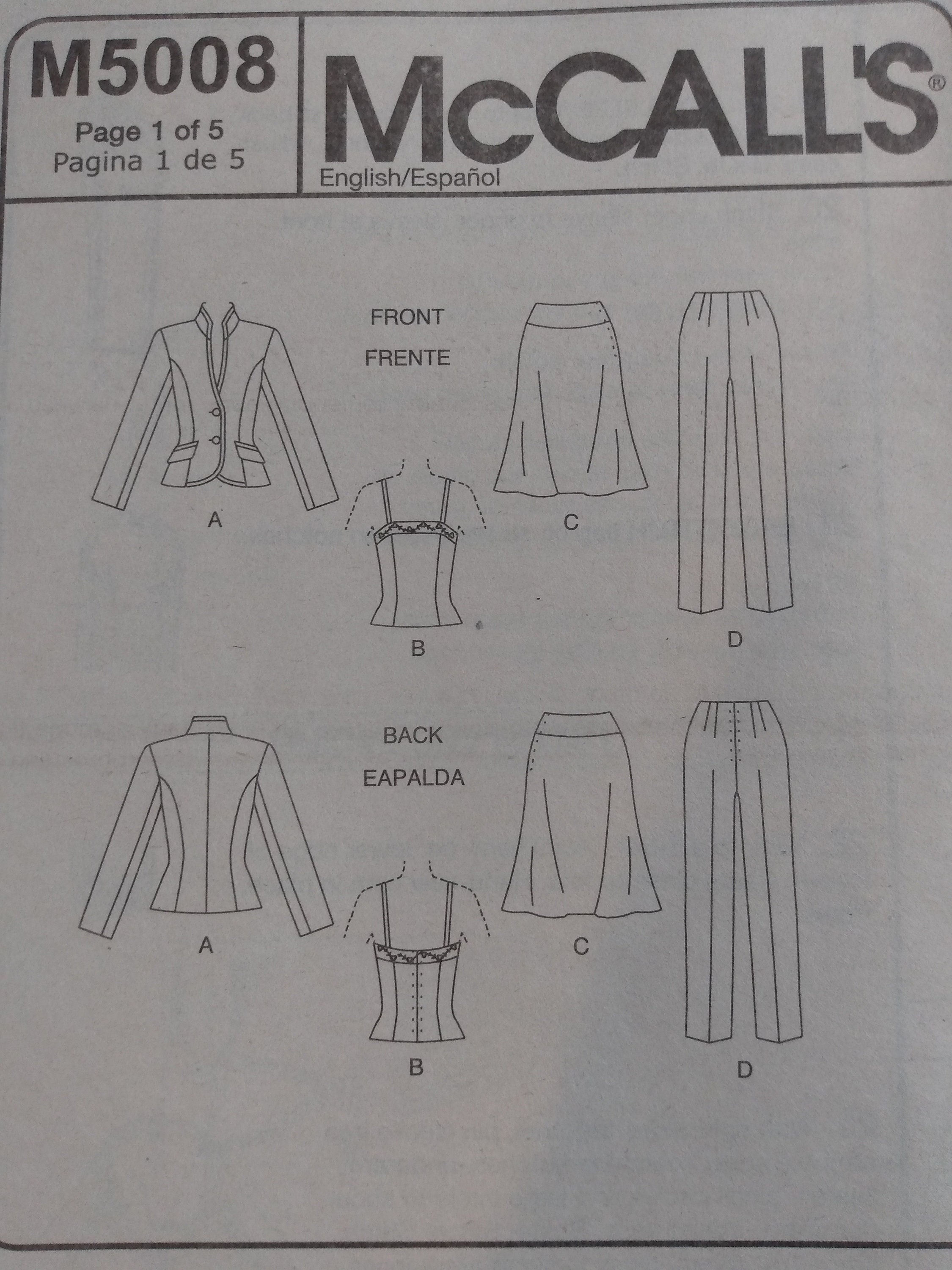 Plus Size Pattern. Lined Jacket, Top, Skirt, Pants. Uncut Mccalls M5008 ...
