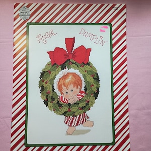 Angel Dumplin Cross Stitch Designs by Gloria & Pat. Patterns/Instructions. 11 Angel and Christmas themed patterns. Book 20. Wreath Joy, Halo