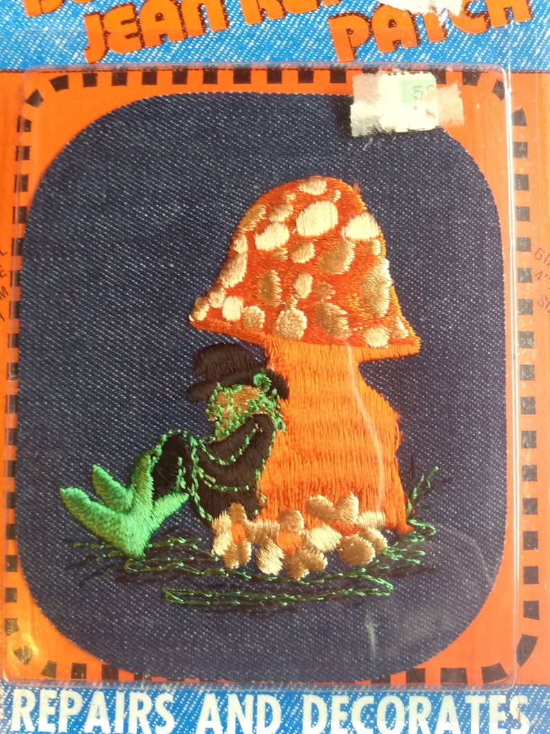 Groovy Mushroom leprechaun Iron on Embroidered Patch plus Murphy/'s Stick Tite Jeans Patch.