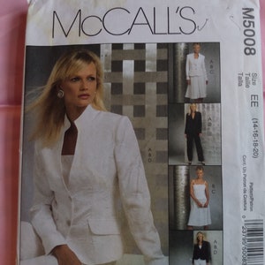 Plus Size Pattern. Lined Jacket, Top, Skirt, Pants. Uncut McCalls M5008. Size EE: 14,16, 18,20
