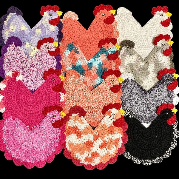 Chickens, chicken potholders, 7 inches, chicken decor, Insulated