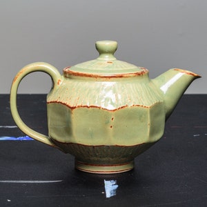 Handmade Ceramic Teapot - Faceted Angled, Green Chattered Teapot - Craftsman Functional Pottery