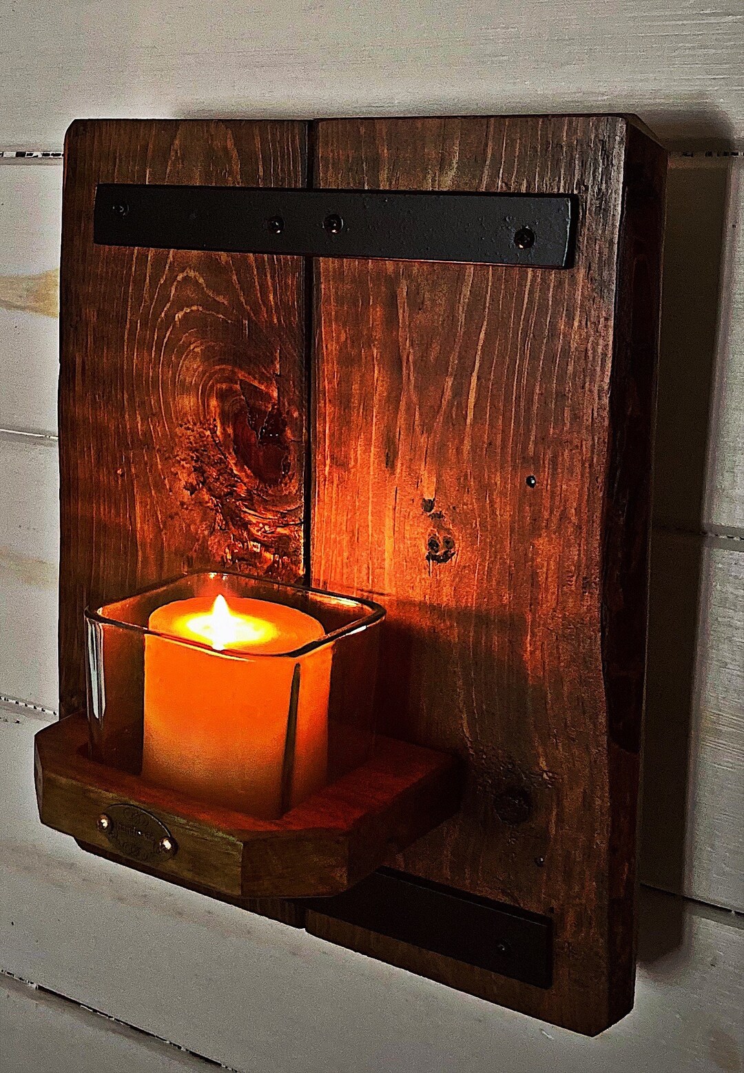 Handcrafted Rustic Wall Mounted Pillar Candle Holder Etsy