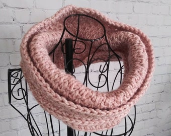 Chunky Pink Scarf | Rosey Pink Cowl Scarf | Chunky Yarn Crochet Light Pink Neck Wrap | Valentine's Day Gift or Accessory | Ready to Ship