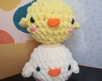 Medium Chick Plushie | Chunky, Sparkly Crochet Spring or Easter Chick Plush Toy | White and Yellow Stuffed Animal
