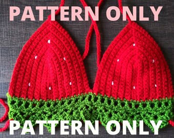 Strawberry Bralette PDF Pattern | Crochet Red Strawberry Crop Top/ Bralette Digital Download | Cottagecore Fruit Bralette/ Crop Top