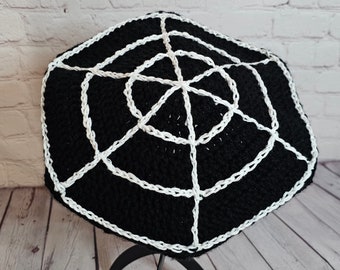 Spiderweb Beret | Crochet Black Hat with White Glow in the Dark Web