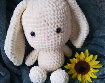 Jumbo Bunny Plushie with Sparkly Purple Eyes | Chunky, Sparkly Crochet Spring or Easter Rabbit Plush Toy | White Stuffed Animal