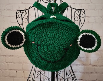 Froggie Backpack | Crochet Green Frog Bag with Flower Closure
