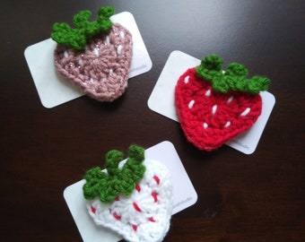Strawberry Pin | Crochet Strawberry Brooch | Red, White, and Sparkly Pink Strawberries
