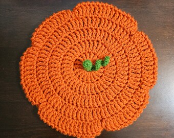 Pumpkin Beret | Crochet Orange Pumpkin Hat with Green Stem and Vine