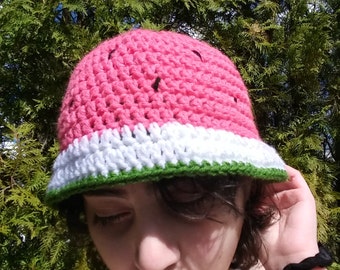 Watermelon Bucket Hat | Crochet Pink Watermelon Hat